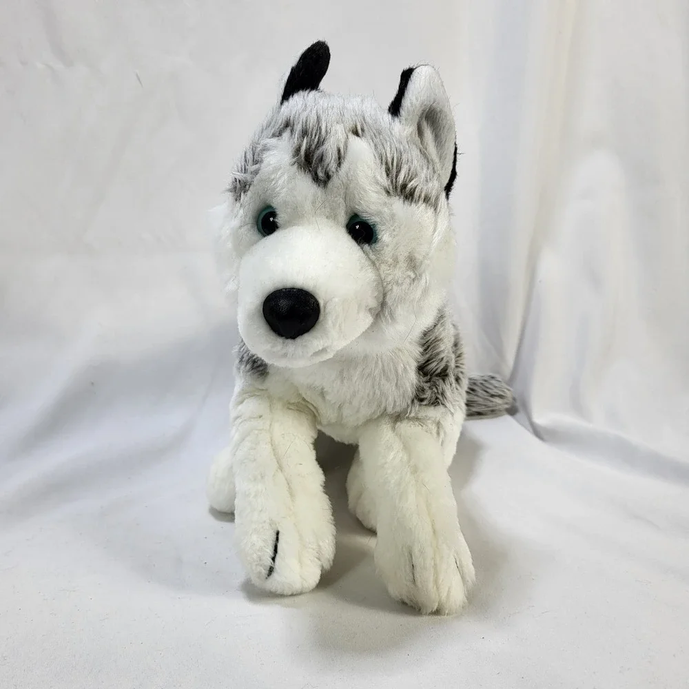 Toys R Us Siberian Husky Floppy Plush Grey White Sled Dog Laying Stuffed Animal